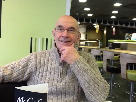 Ian looking suitably relaxed and thoughtful at 'the office', McDonald's, Monkspath - April, 2014