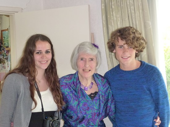 Mum with her two grandchildren - Rachel and James who loved her so much!