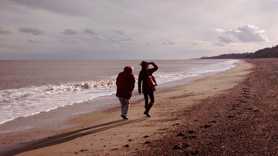 Me and Dad on Dunwich beach 2020