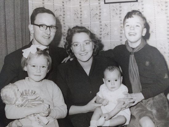 Ruth with husband Leonard, Peter first born Averil second and Andrew third. Ashtead 1958