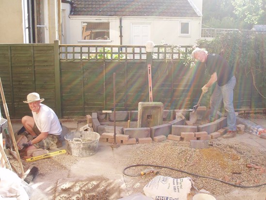 Hard at work building the patio