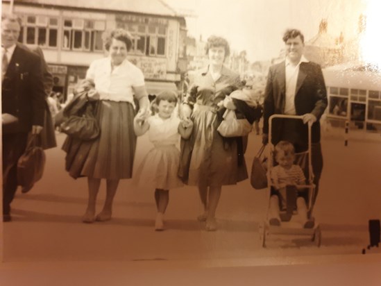 Dad with Mum, Lynn, Mark, Nanny Kit and Grandad in Mablethorpe 1960