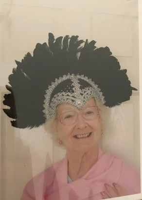 Wearing Ellie's dance show headress, Mum was always game for a laugh!