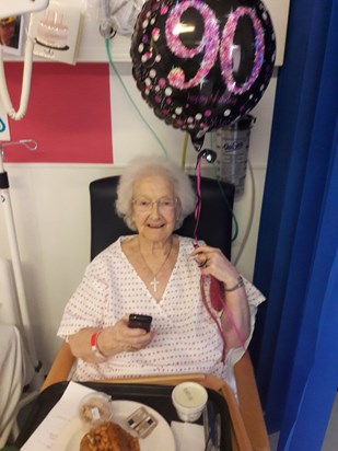 90th Birthday Celebrations in Kingston Hospital with a broken hip!