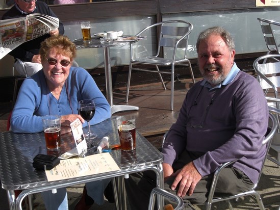 What a surprise – Brenda with a glass of red wine, Richard with a pint. (October 2010) 