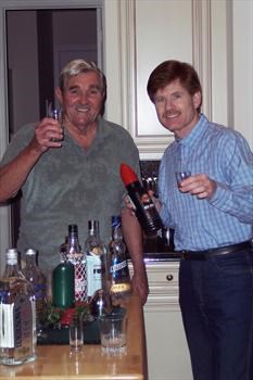 Bob and future son-in-law Ed Bender doing a vodka tasting - Dec. 9, 2006