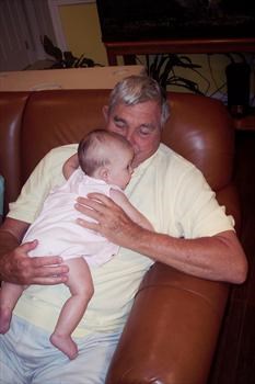 Bob with first great-grandchild, Isabelle Coleman - July 29, 2007