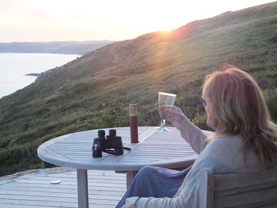 Jane enjoying the sunset during a wonderful holiday in Cornwall