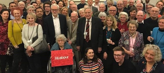 Stan with Jeremy Corbyn MP, family, friends and comrades at Portcullis House celebrating his 90th