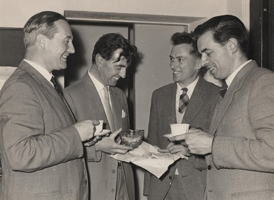 Tony Greenwood, Derek Clark, Les Farrington and Stan at a Labour Party Meeting in the 1950s