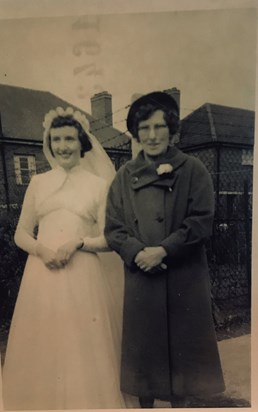 Granny May Rogers with mum on her Wedding Day 29 March 1959 