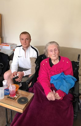 Mum’s 87th Birthday 14 April 2020, celebrating with Grandson James 