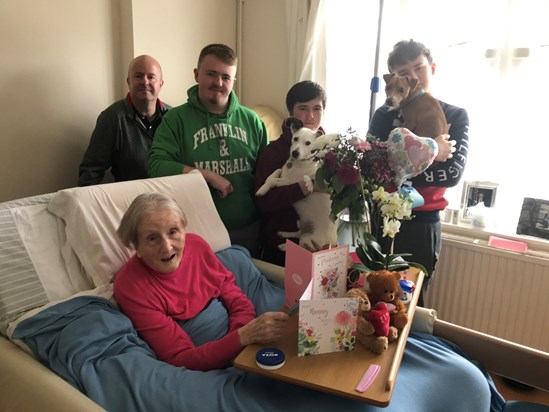 Mother’s Day - mum showered with flowers and gifts from her youngest son Brendan and his five  wonderful sons:- Tom, Dam, Danny, Bailey and Toby the four legged Grandchildren 