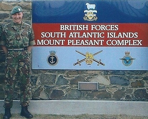 by the headquarters sign - Falkland Islands 2005