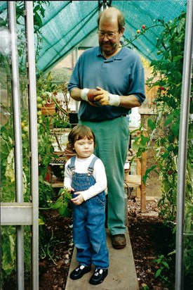 Dad and Lauren in greenhouse