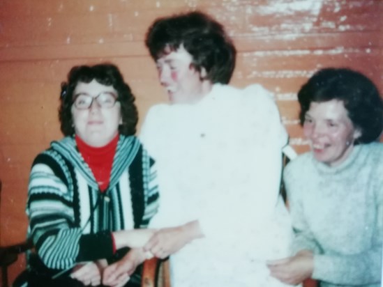 Photo from Ann Wright - Pat with Ann and Phyllis Brown at Graffham Sept 1979 with St Peter's Church