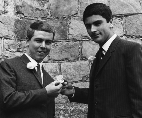 Dad with his best man Dave Dixon, on their wedding day at St Marys, Worplesdon, 3rd June 1967