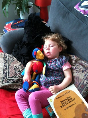 Snoozing with Trisha monkey having read her favourite book