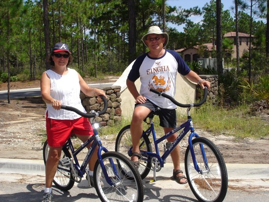 Janet and Steve cycling in the sun in Florida 2009