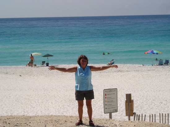 Janet on the beach in Florida and loving it, 2009