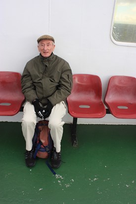 Geo on the ferry to the Isle of Arran with Jennifer and Peter June 2015