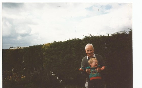 Alex with Grandad John in the garden at Old Fosse