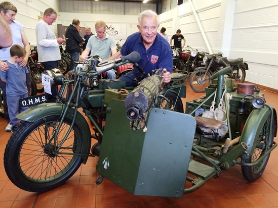 John on the 1917 Matchless Machine Gun outfit he bought at auction on behalf of the BMCT.