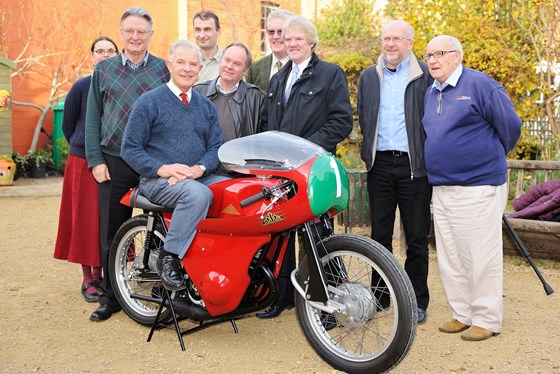 Aboard the Cotton Telstar he helped bring back from the United States, surrounded by his fellow trustees of The British Motorcycle Charitable Trust, an organisation of which he later became Life President.