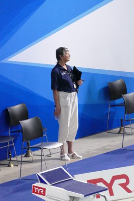 My last picture of Julia, this time officiating at The British Championships April 2019 at Tollcross International Swimming Centre, Glasgow