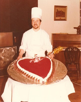 Pedro with Heart Cake display