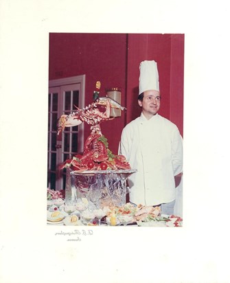 Pedro in Whites with Lobster presentation