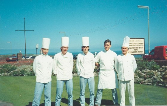 Pedro in Whites with Staff chefs at Atlantic Hotel