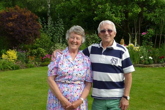 Ron with Joan in her lovely garden