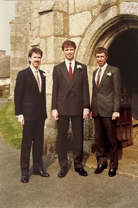 Allan, Michael and Alastair at Alison and Michael’s wedding in 1990