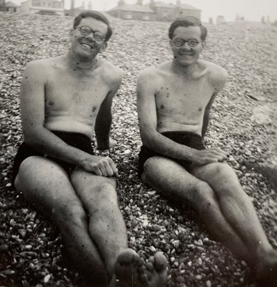 Tom and Dick relaxing on the beach in Walmer 