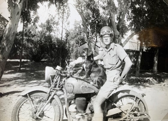 Tom on a very big bike ! Egypt 1944