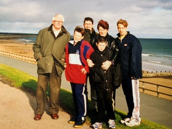 Tom , Roger , Adam , Lesley , Tom and Chris on a blowy walk