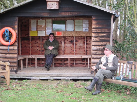 Derek in the hut at East Tuddeham Lakes 04/04/2015