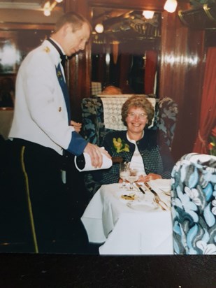 Aunty Margaret enjoying life on the Orient Express