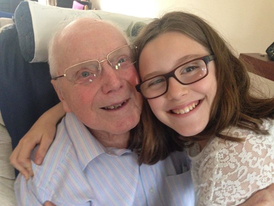 Great Grandad Tom having a hug with Sophie X