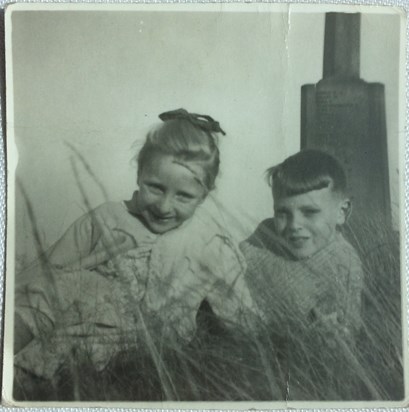 Brother and sister posing on Worm Hill - happy memories 