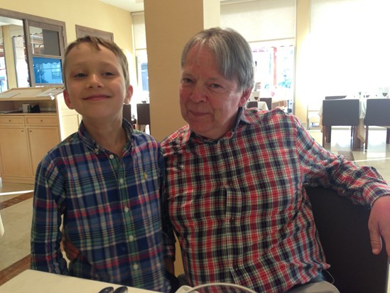 Always a colourful dresser, Alan and Cole eagerly took part in 'Checked Shirt Evening' on holiday.