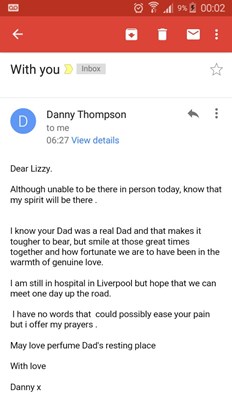 A lovely note received from 'The real' Danny Thompson this morning!