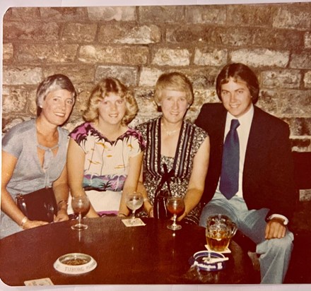 Rob and Joan with Pam and Hilda at the Cardiff Castle medieval dinner-1980