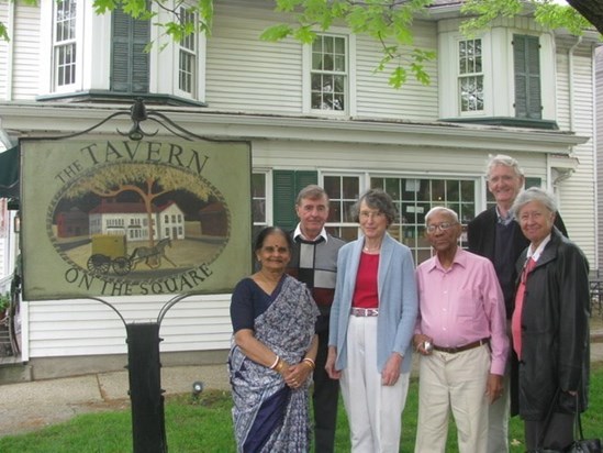 Former Ph.D. colleagues with their wives reuniting in Pennsylvania in 2014; Ben Bowman to the left, Ajit and Clive Kimblin to the right