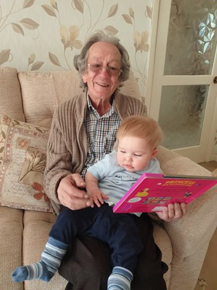 Cuddles and story time with my Great Great Uncle Pete. 