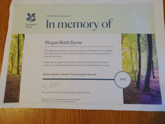 5 trees planted in memory of Megan