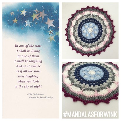 A crocheted star that t-WINK-les forever in the middle of one of her mandalas. RIP Marinke