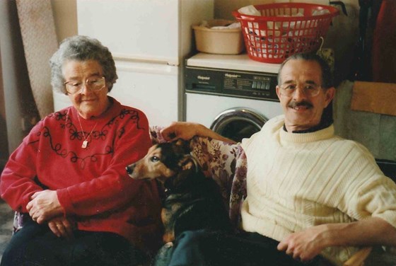 Denis with his dog Sam and his mother Edith.