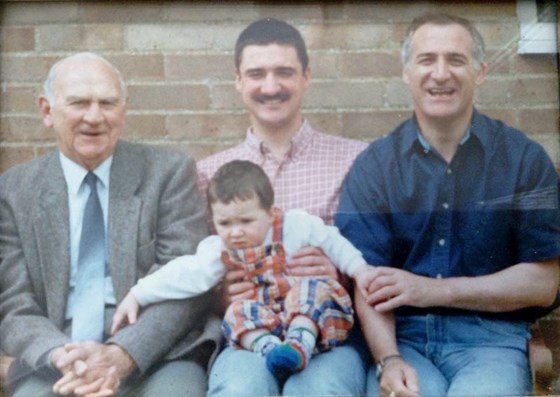 Four generations of Seaman's - L to R Bob Snr, Steven with Andrew on his knee and Bob